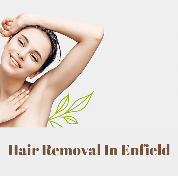 a mobile header showing a lady showing off the hair removal treatment on her armpit